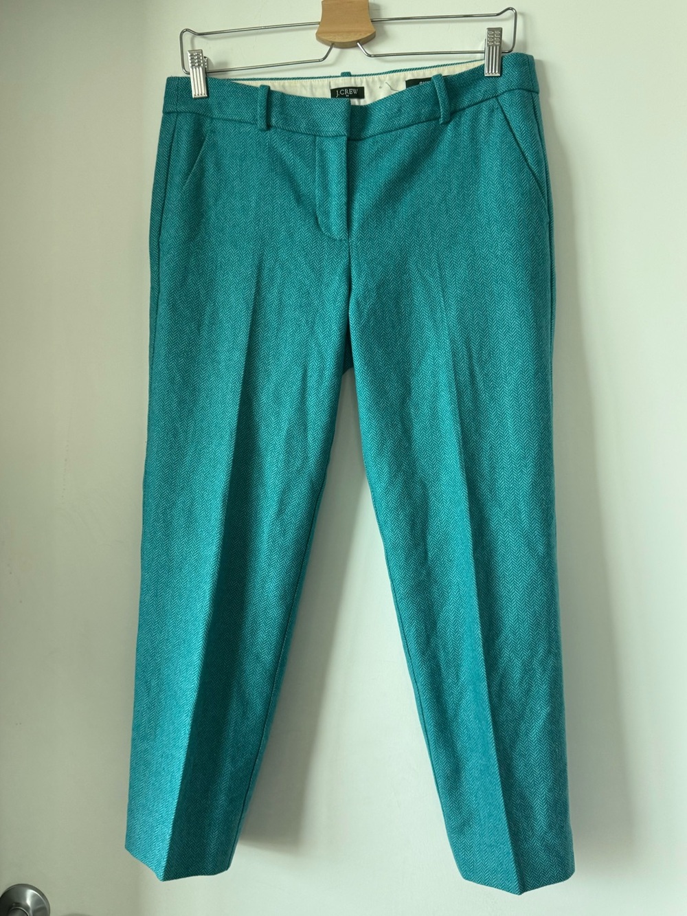 J. Crew Factory Women's Teal Herringbone Wool City Fit Skimmer Dress Pants